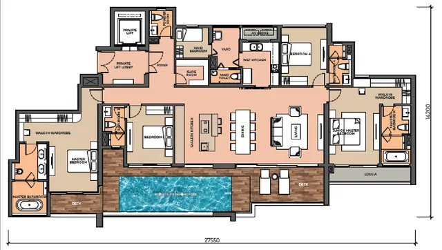 Mặt bằng căn 4 phòng ngủ tầng 15, loại 4BR-C