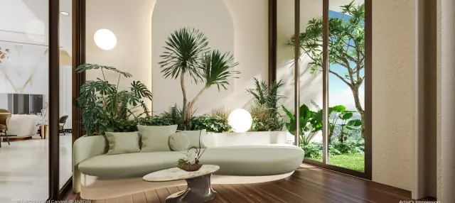 Phòng khách mở ra sân vườn